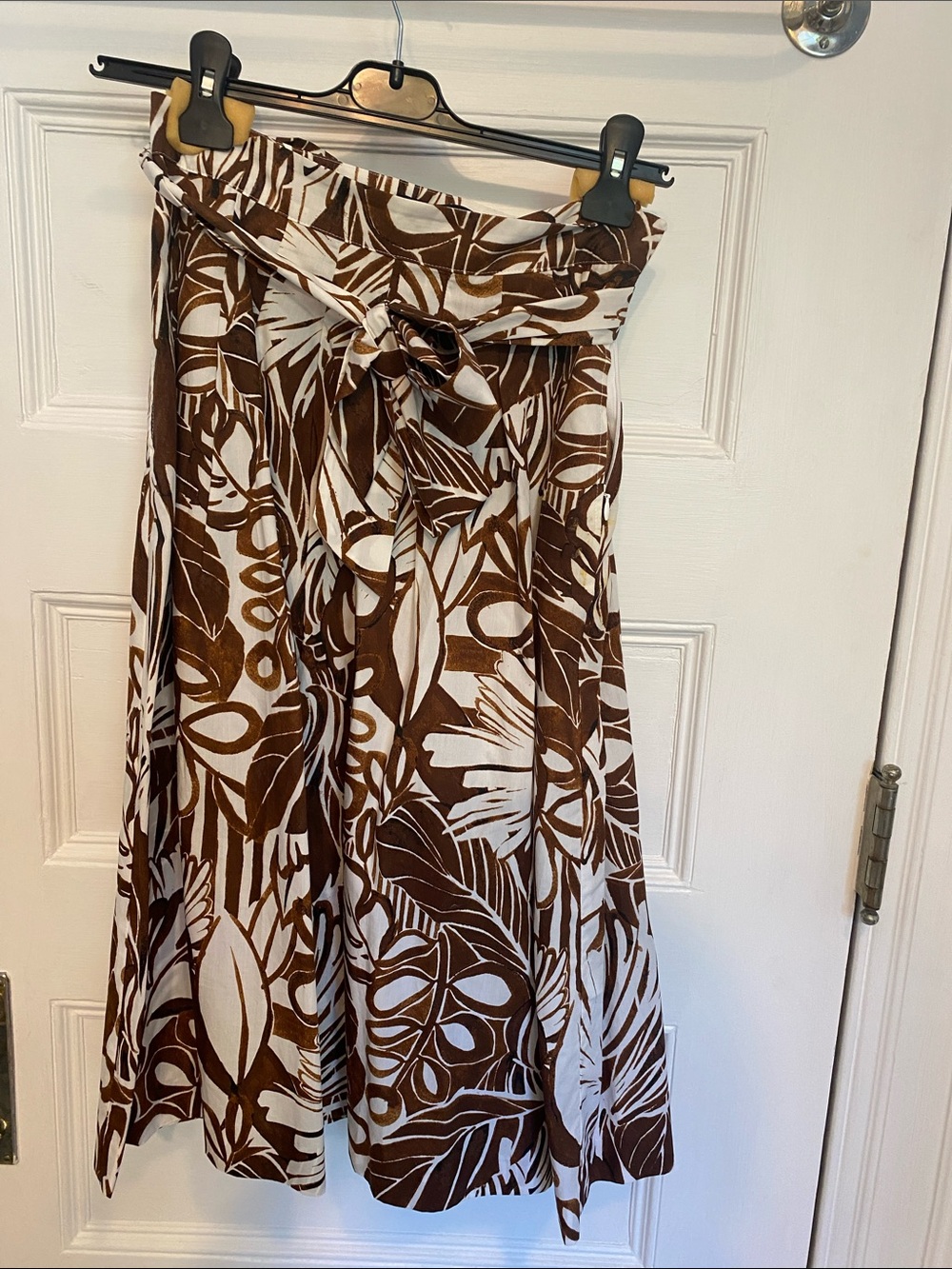 Talbots Brown & White Tropical Tie-Waist Skirt